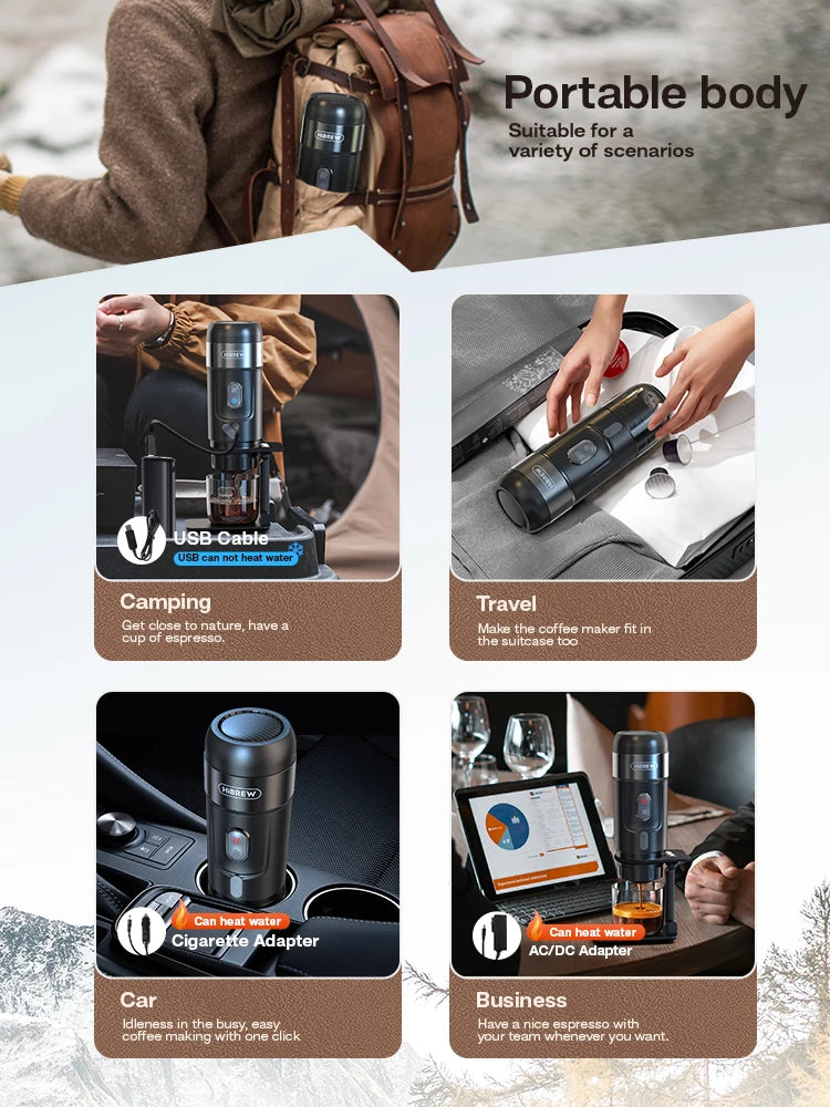 HiBREW Portable Espresso Machine H4A for Car & Home - Compatible with Nespresso Dolce Pod Capsules & Coffee Powder – DC 12V Coffee Maker