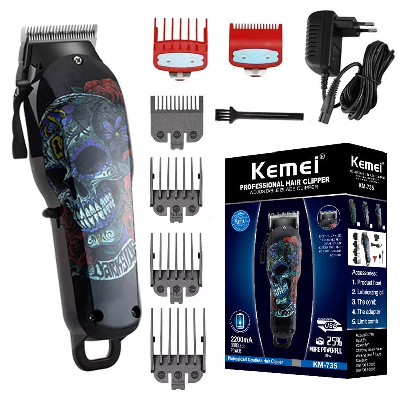 Kemei Professional Cordless Hair Clipper for Men - Powerful Electric Beard Trimmer and Hair Cutting Machine with Lithium Battery - 100V-240V