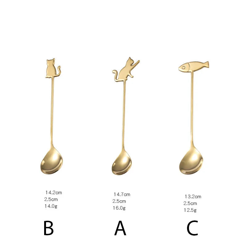Mini 304 Metal Coffee Spoon in Cute Cat Shape - Versatile Kitchen Tableware for Dessert, Snack, Ice Cream, and Tea