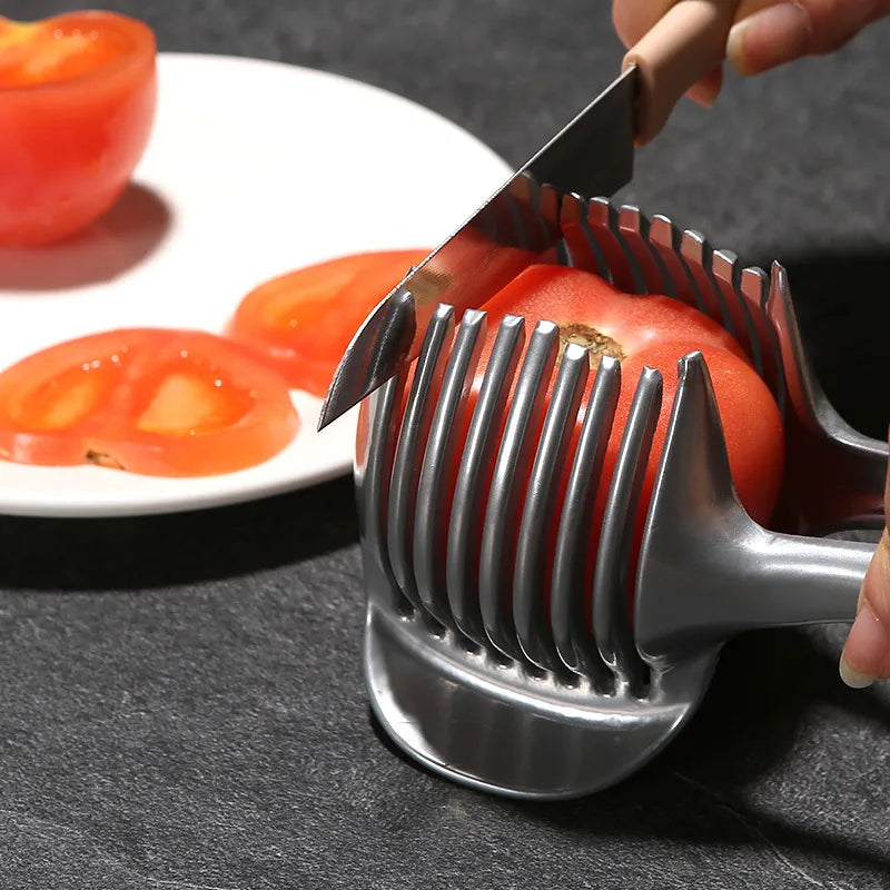 Stainless Steel Tomato Slicer Onion Slicer Lemon Slicer, Multipurpose Round Fruit Slicer, Onion Holder for Slicing, Easy Fruit Cutter & Vegetable Tools, Potato Slicer