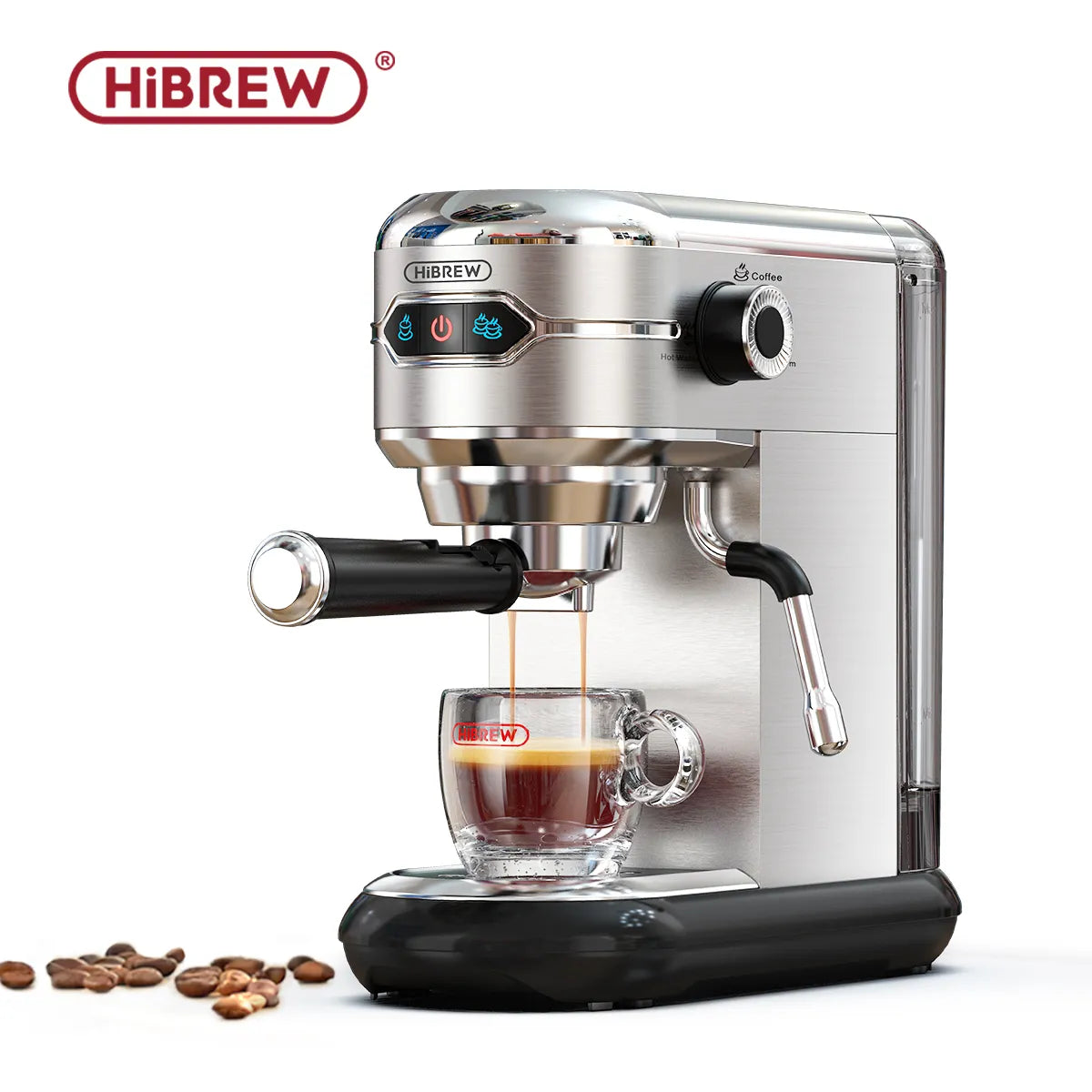 HiBREW Slim Semi-Automatic Stainless Steel Coffee Maker with 19 Bar Pressure for ESE POD, Powder Espresso, and Cappuccino - Hot Water H11 Machine
