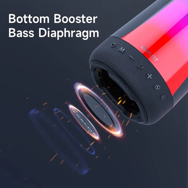 ZEALOT S66 Bluetooth 5.2 Speaker - Original Portable Subwoofer with RGB Lighting, Waterproof, USB and Outdoor Use