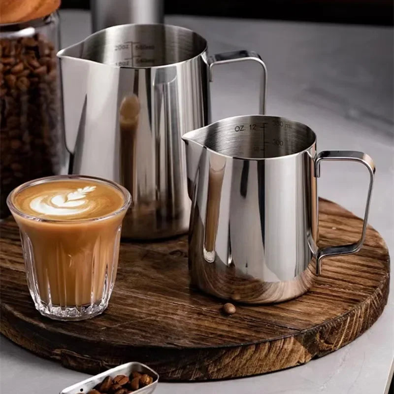 304 Stainless Steel Coffee Frothing Pitcher with Scale for Latte Making– Kitchen Cafe Accessories for Steamed Milk and Coffee Art