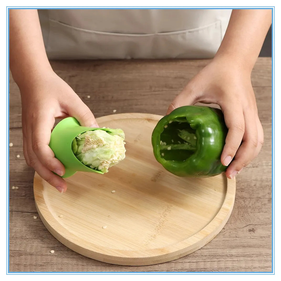 Vegetable Slicer Cutter Set for Random Pepper and Fruit - 2pcs Kitchen Tools with Seed Remover, Creative Corer, and Coring Gadget - Ideal for Cooking and Cleaning