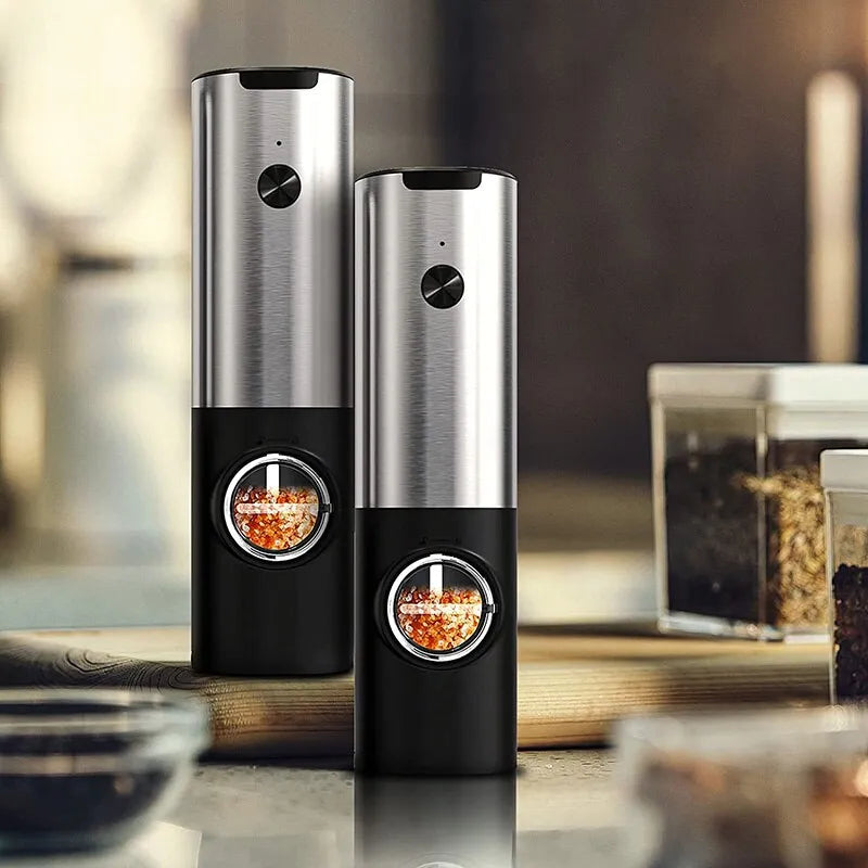 USB Rechargeable Electric Salt and Pepper Grinder Set with Adjustable Coarseness and LED Light - Essential Kitchen Tools