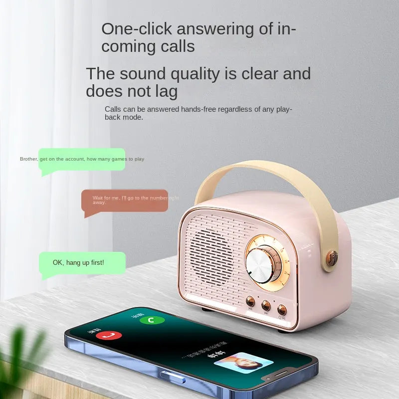 Vintage DW21 Mini Bluetooth Speaker: Portable Stereo Subwoofer, Elegant Home Décor, High-Quality Sound for Classical Music Playback