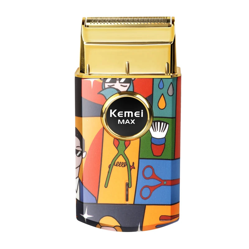 Kemei Men's Professional Titanium Double Foil Electric Shaver - Barber Finish Razor with Graffiti Pattern, KM-RS7098 Model