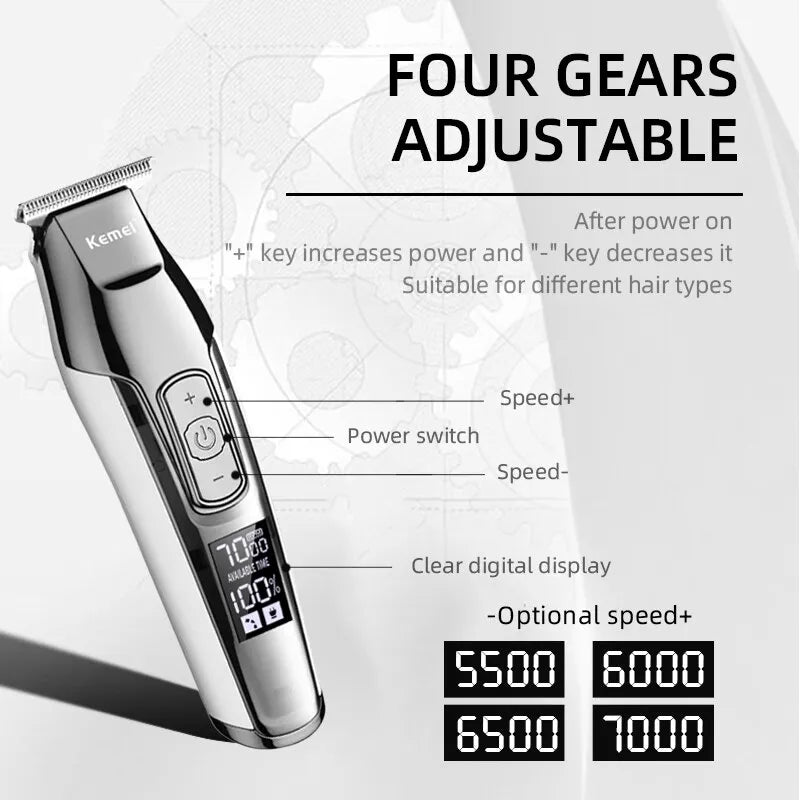 Kemei 5027 Men's Professional Adjustable Speed Hair Clipper and Beard Trimmer with LED Digital Display, Electric Razor KM-5027