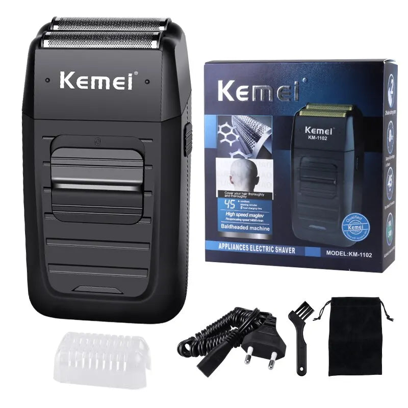 KEMEI-1102 Compact Men's Electric Shaver Kit - Rechargeable Lithium Ion, Professional Foil Shaver