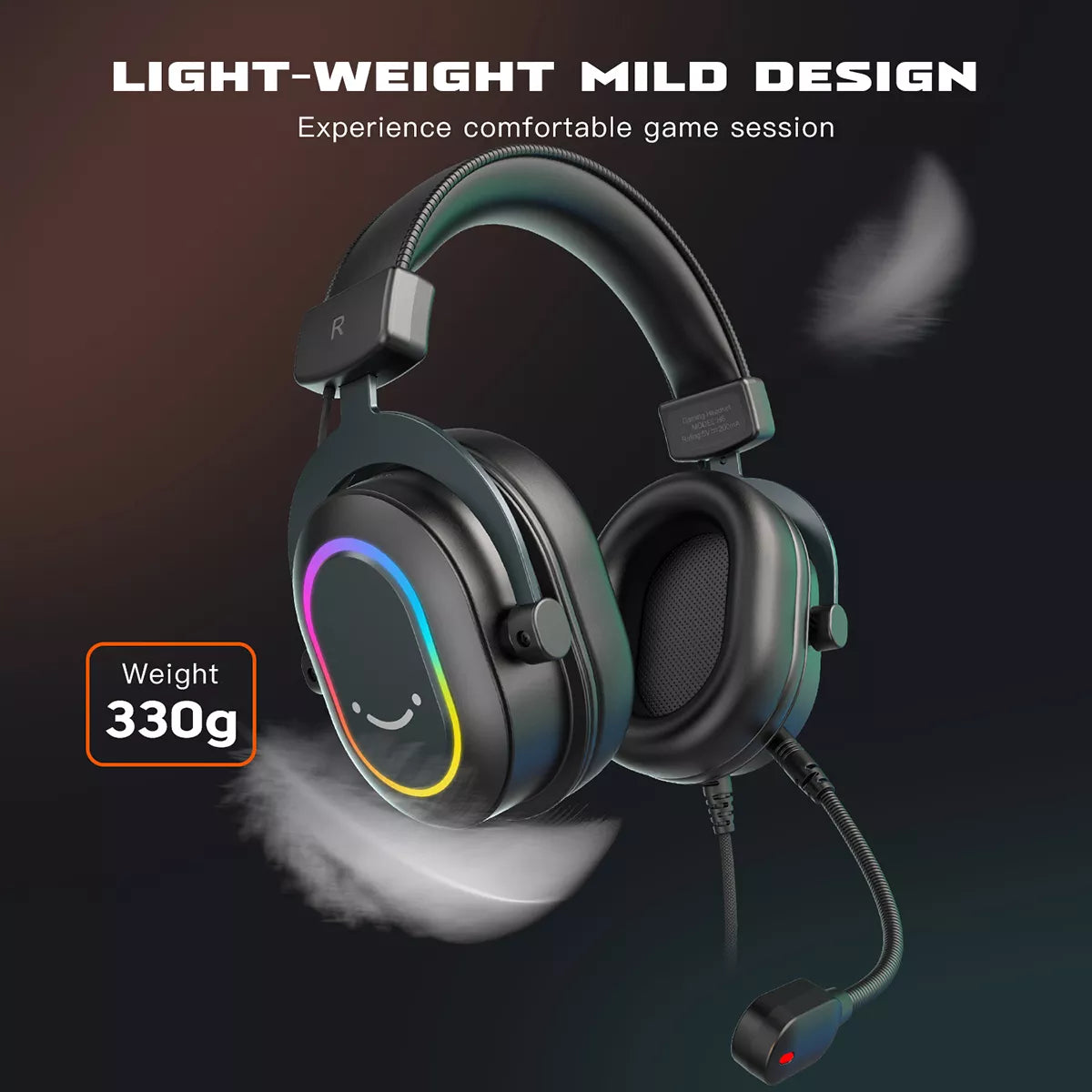 Fifine Dynamic Over-Ear Gaming Headset with Mic - 7.1 Surround Sound RGB Headphones - Compatible with PS4, PS5, PC - Featuring 3 EQ Settings for Games, Movies, Music