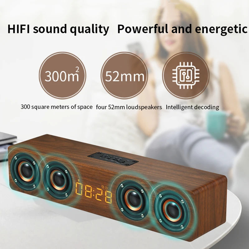Echo Wall Feature 20W Sound System - Wooden Bluetooth Sound Bar with Enhanced Audio Experience & HiFi Sound Quality for PC/TV – Home Theater with 4 Speaker Soundbox