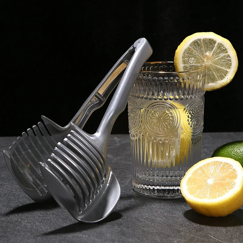 Stainless Steel Tomato Slicer Onion Slicer Lemon Slicer, Multipurpose Round Fruit Slicer, Onion Holder for Slicing, Easy Fruit Cutter & Vegetable Tools, Potato Slicer