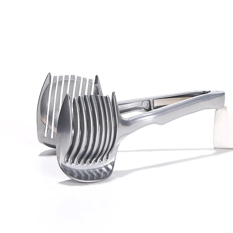 Stainless Steel Tomato Slicer Onion Slicer Lemon Slicer, Multipurpose Round Fruit Slicer, Onion Holder for Slicing, Easy Fruit Cutter & Vegetable Tools, Potato Slicer