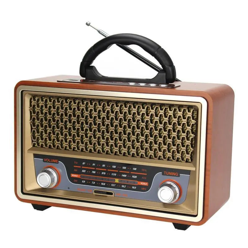 Top-Quality Portable Wooden Retro Radio with AM/FM/SW, Multi-function Bluetooth Speaker, Subwoofer and Card Audio Caixadesom