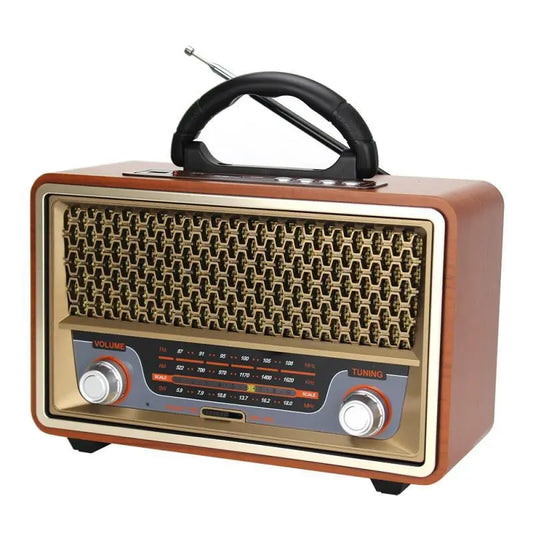 Top-Quality Portable Wooden Retro Radio with AM/FM/SW, Multi-function Bluetooth Speaker, Subwoofer and Card Audio Caixadesom