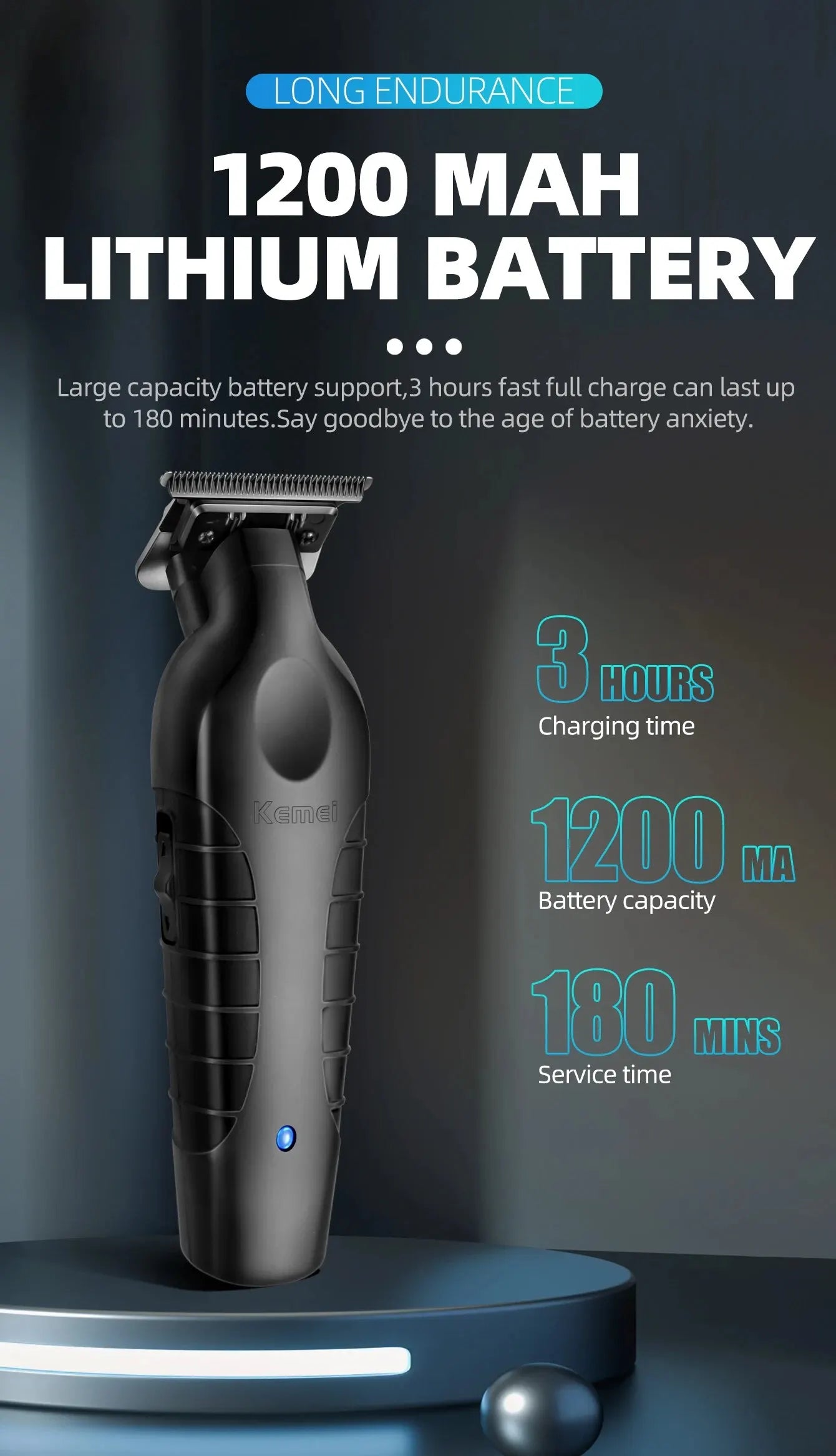 KEMEI Professional Men's T-Outliner Beard and Hair Trimmer - Bump-Free Technology Cordless Electric Beard Trimmer