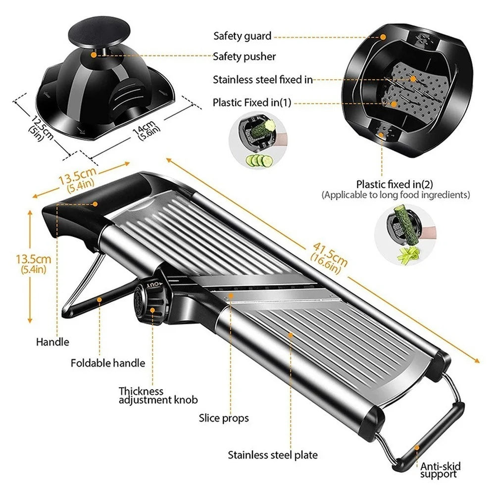 Professional Adjustable Mandoline Slicer - 304 Stainless Steel Vegetable Cutter and Grater with Blades - Premium Kitchen Gadgets