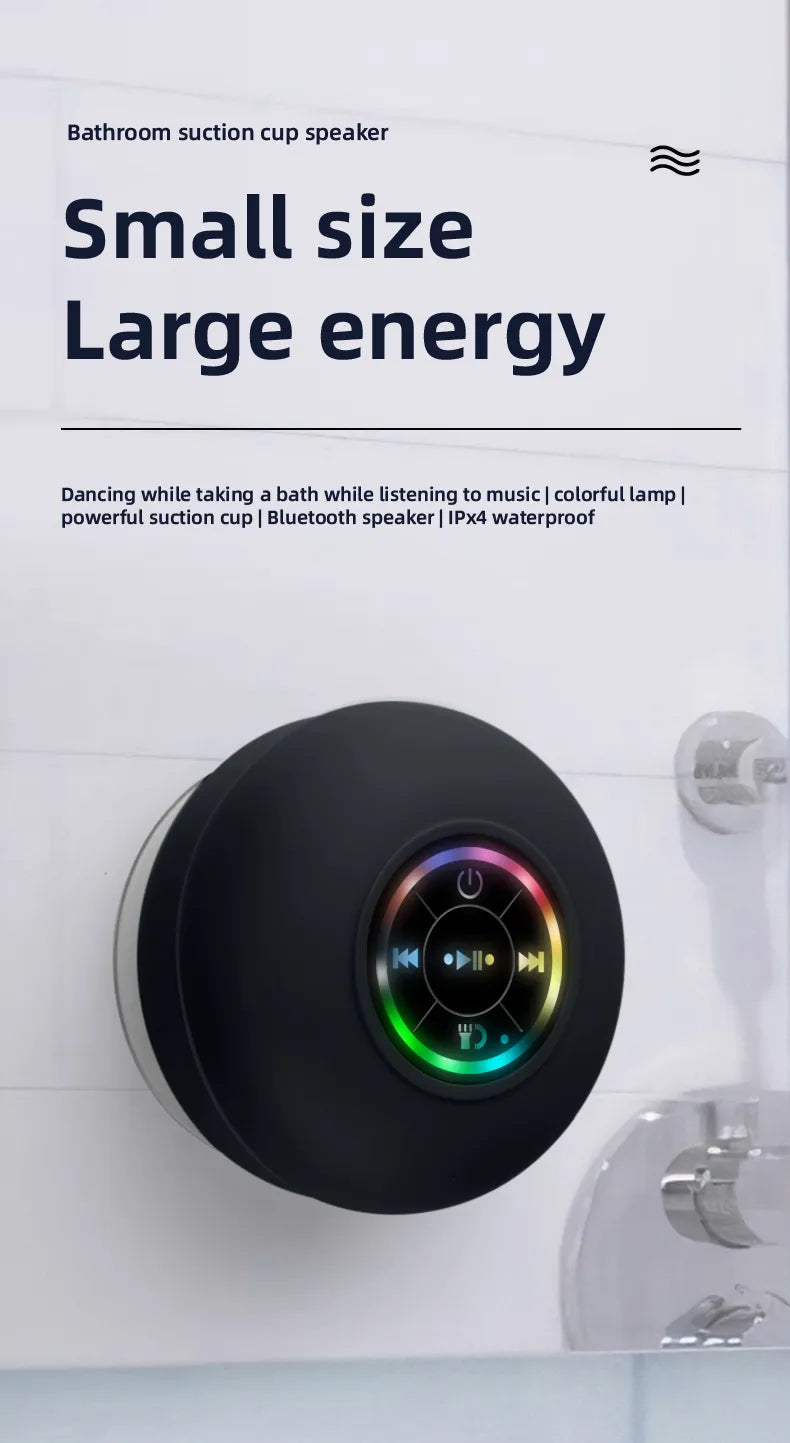 Bluetooth Shower Speaker - Portable, Waterproof with Suction Cup, LED Lights, and 3D Surround Stereo Subwoofer