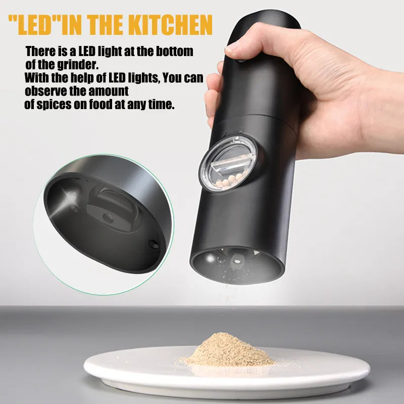 High-Quality USB Rechargeable Spice Grinder with LED Light - Automatic, Adjustable Coarseness for Salt & Pepper Mill