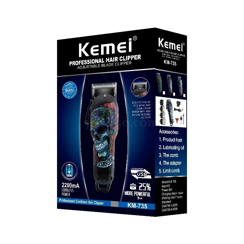 Kemei Professional Cordless Hair Clipper for Men - Powerful Electric Beard Trimmer and Hair Cutting Machine with Lithium Battery - 100V-240V
