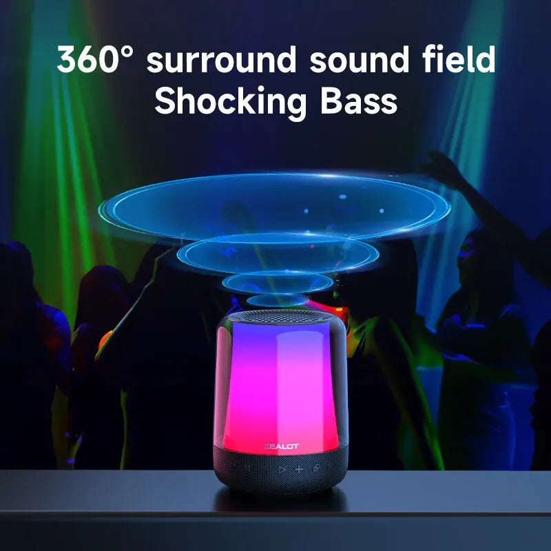 ZEALOT S66 Bluetooth 5.2 Speaker - Original Portable Subwoofer with RGB Lighting, Waterproof, USB and Outdoor Use