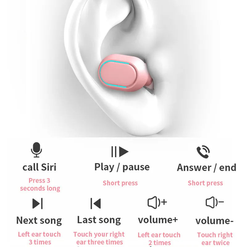 E7S TWS Bluetooth Wireless Headphones - Waterproof Sports Headset with Microphone - Compatible with All Smartphones for Music and Calls