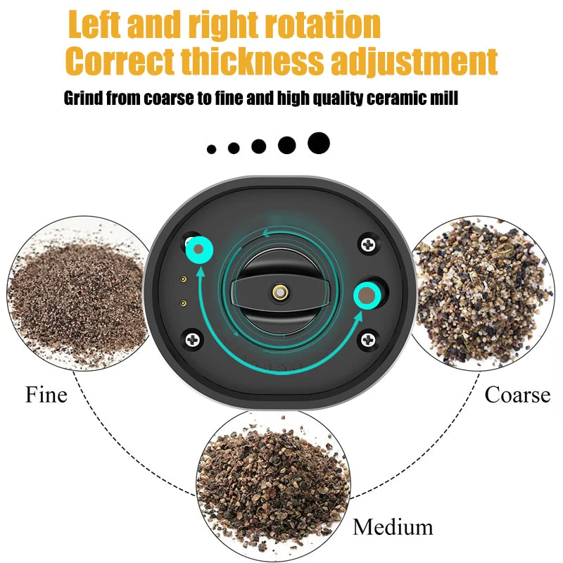 High-Quality USB Rechargeable Spice Grinder with LED Light - Automatic, Adjustable Coarseness for Salt & Pepper Mill