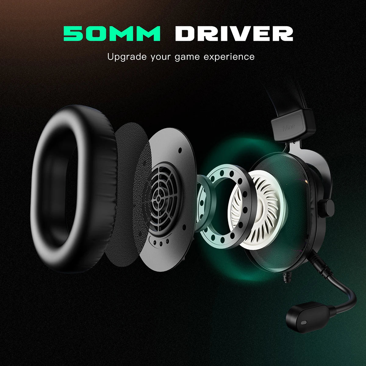 Fifine Dynamic Over-Ear Gaming Headset with Mic - 7.1 Surround Sound RGB Headphones - Compatible with PS4, PS5, PC - Featuring 3 EQ Settings for Games, Movies, Music