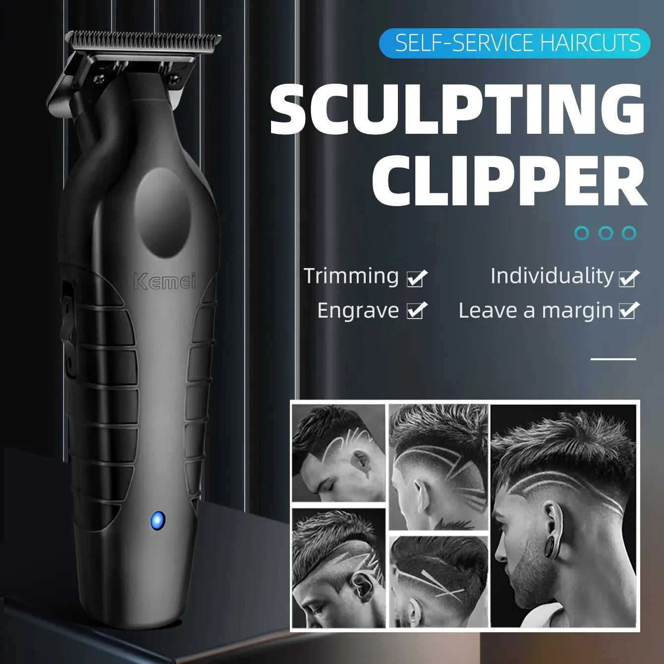 KEMEI Professional Men's T-Outliner Beard and Hair Trimmer - Bump-Free Technology Cordless Electric Beard Trimmer