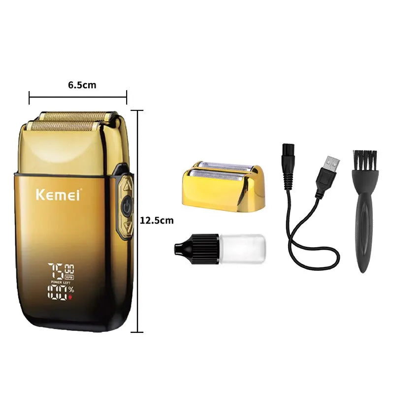 Kemei All-Metal Electric Razors for Men - Cordless USB Rechargeable Foil Shavers with LCD Display and Integrated Beard Trimmer