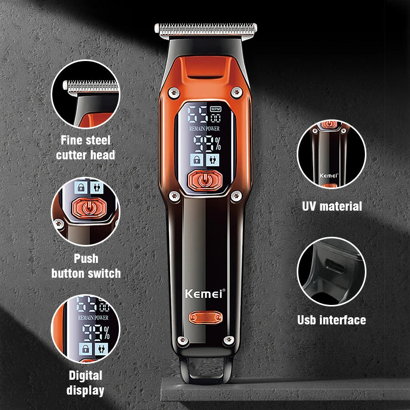 Kemei-658 Professional Men's Hair Trimmer - Beard Clipper, Electric Razor, Haircut Machine, and Shaver