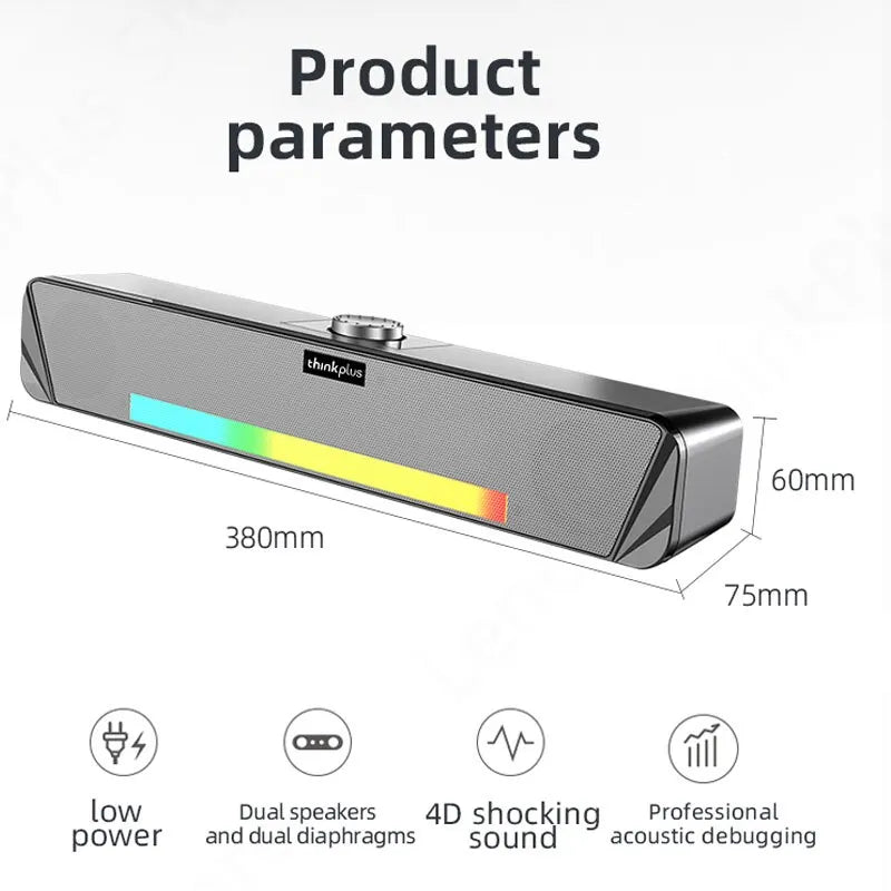 Lenovo TS33 Wired/Bluetooth 5.0 Speaker - 360-Degree Home Cinema Sound Bar and Computer Desk Audio Subwoofer