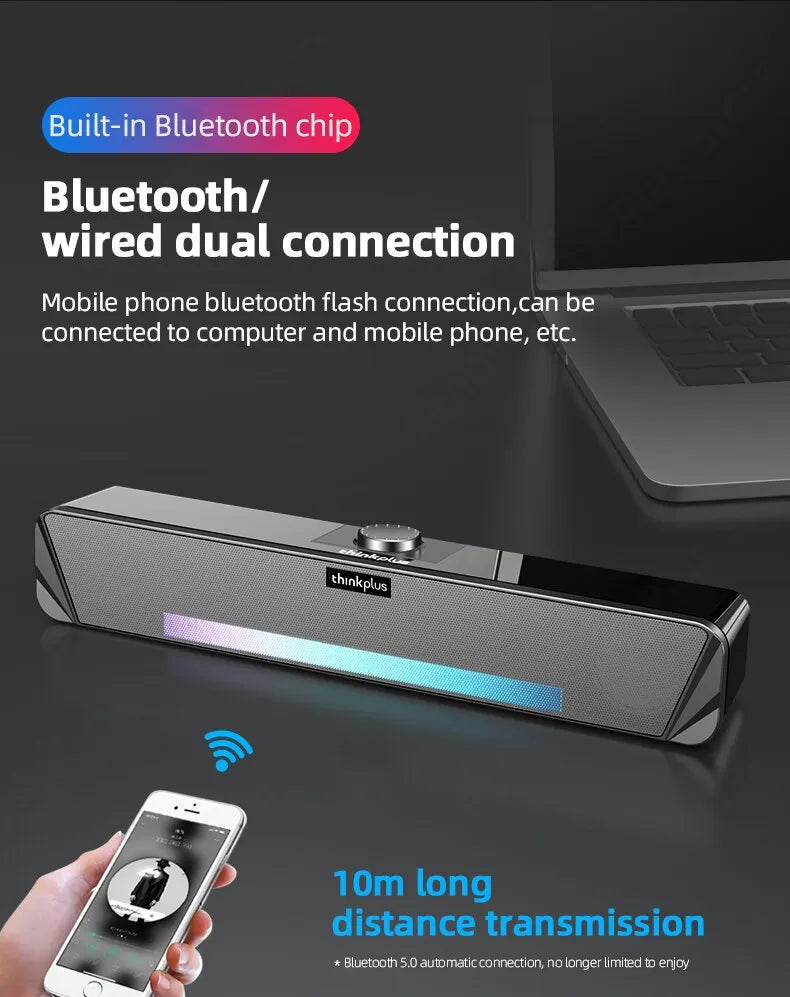 Lenovo TS33 Wired/Bluetooth 5.0 Speaker - 360-Degree Home Cinema Sound Bar and Computer Desk Audio Subwoofer