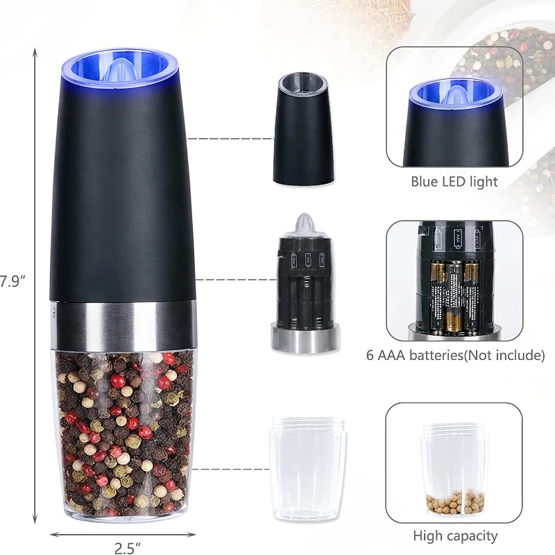 Automatic Gravity Induction Electric Pepper Mill - Herb, Spice, Coffee Grinder and Salt Shaker - Premium Kitchen Grinding Tool