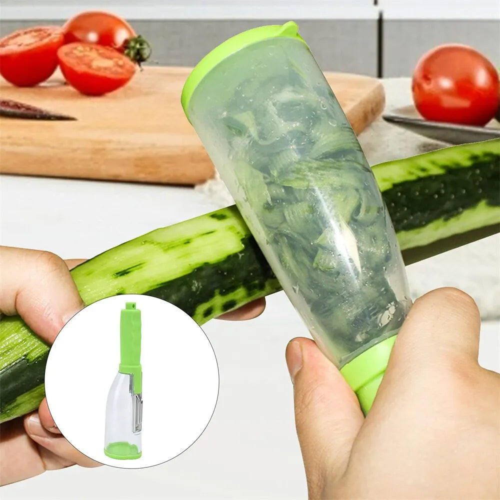 Stainless Steel Vegetable Peeler with Container – Kitchen Gadget for Effortless Potato Peeling, Julienne Cuts, Veggies, and Fruits