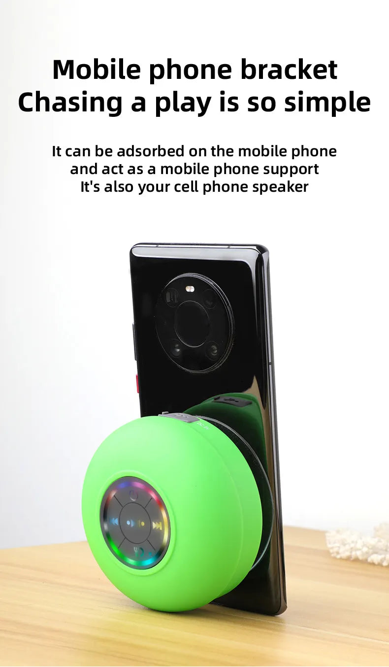 Bluetooth Shower Speaker - Portable, Waterproof with Suction Cup, LED Lights, and 3D Surround Stereo Subwoofer
