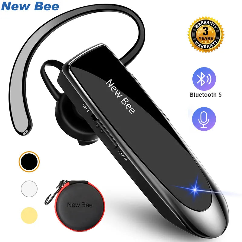 New Bee V5.0 Wireless Bluetooth Headset with Mic: Compact 24hr Earbuds for iPhone - Handsfree Mini Earpiece Experience