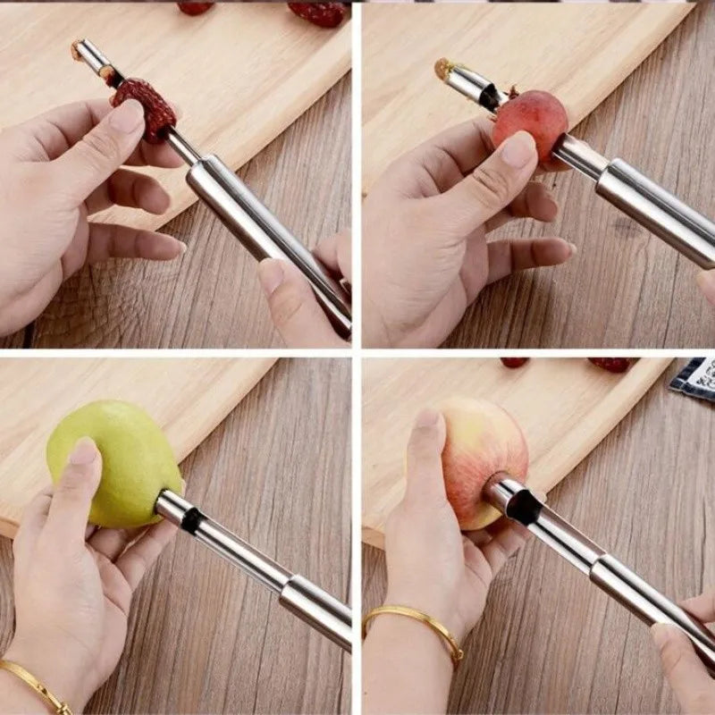 Stainless Steel Kitchen Gadget - Pear Seed Remover Cutter, Vegetable and Fruit Tool for Apples, Red Dates, Twist Corer, Pit Removal