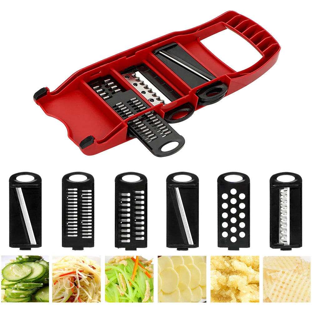 Cooking Tool Sets: Fruit Cutter, Vegetable Mandoline Slicer, Grater - 6 Blades - Multi-function Kitchen Gadget