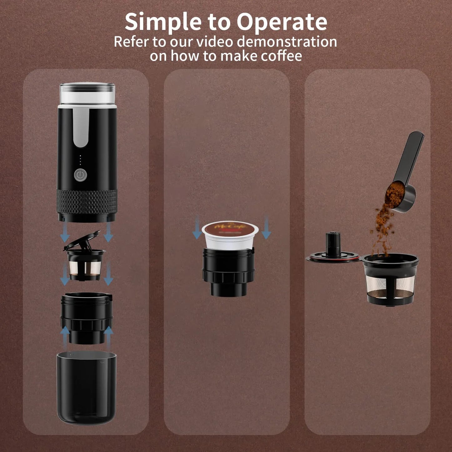 Portable Electric Coffee Maker - Versatile Brewer for Ground Coffee and Coffee Capsules
