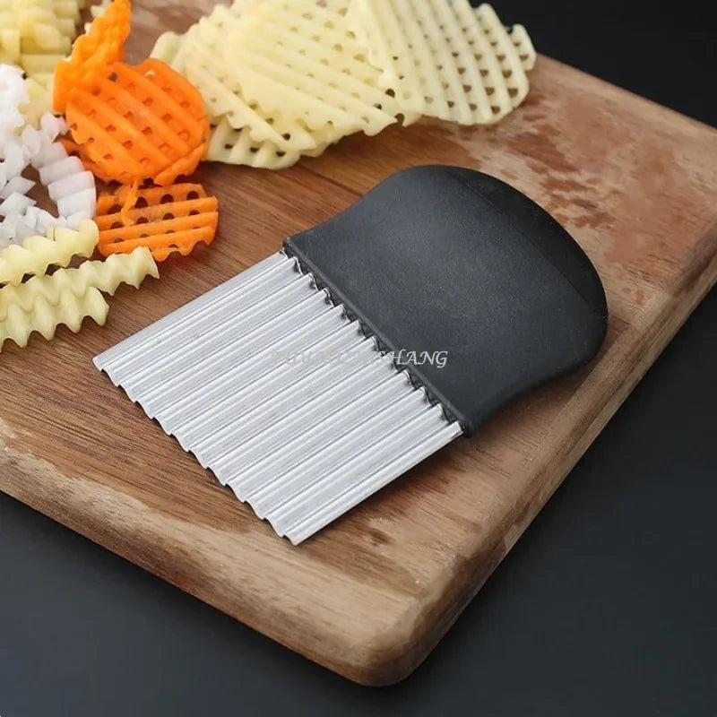 Stainless Steel Potato Chip Slicer and Dough Vegetable Fruit Crinkle Wavy Kitchen Knife Cutter Chopper - French Fry Maker Tools Gadget