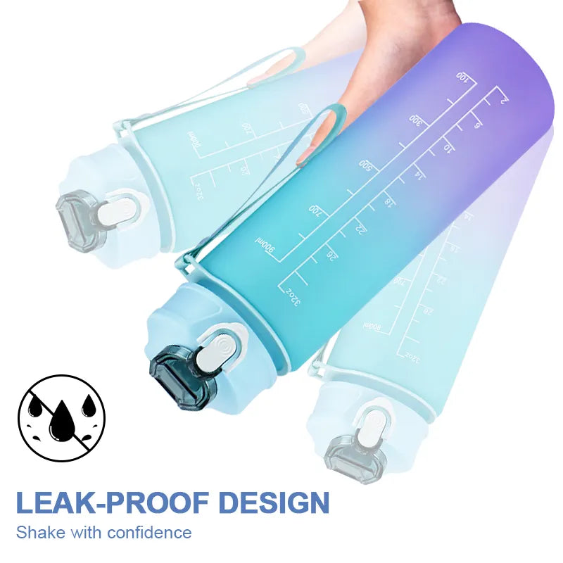 900ML Leak-Proof Sports Water Bottle - BPA Free with Time Marker - Motivational & Portable for Outdoor Sport Activities and Fitness