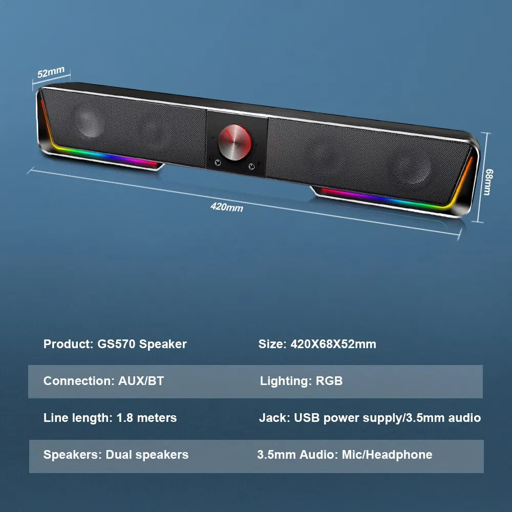 Redragon GS570 Darknets Bluetooth Wireless Surround Sound Speakers with RGB Lighting - 3.5 AUX for PC & Computer