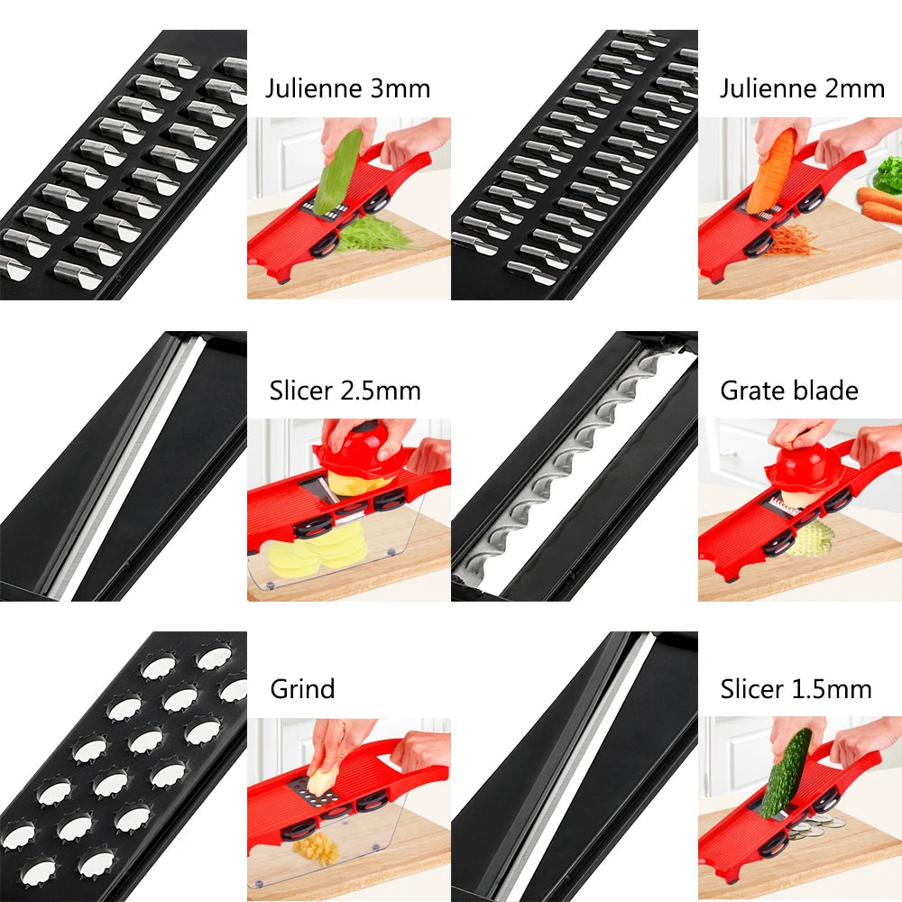 Cooking Tool Sets: Fruit Cutter, Vegetable Mandoline Slicer, Grater - 6 Blades - Multi-function Kitchen Gadget