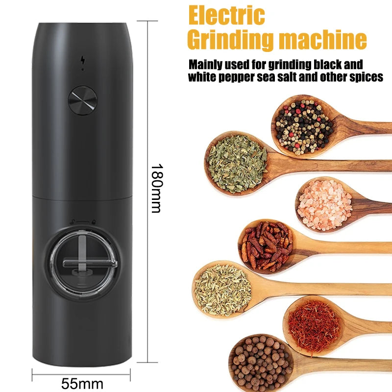 High-Quality USB Rechargeable Spice Grinder with LED Light - Automatic, Adjustable Coarseness for Salt & Pepper Mill