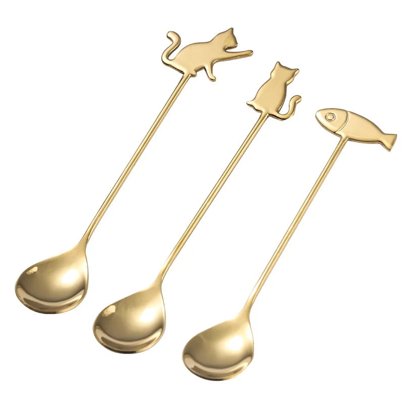 Mini 304 Metal Coffee Spoon in Cute Cat Shape - Versatile Kitchen Tableware for Dessert, Snack, Ice Cream, and Tea