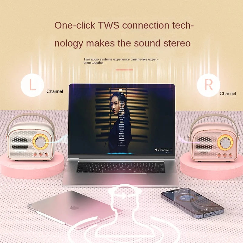 Vintage DW21 Mini Bluetooth Speaker: Portable Stereo Subwoofer, Elegant Home Décor, High-Quality Sound for Classical Music Playback