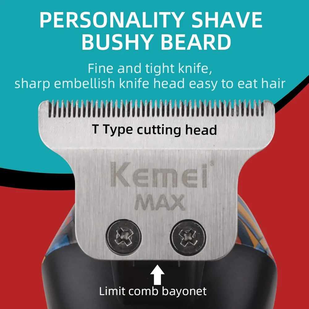 Kemei-5090 Professional Barber Hair Clipper for Men with Digital Display and Graffiti Pattern Electric Reciprocating Pusher