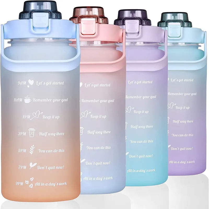 2L Motivational Sports Water Bottle with Time Marker Stickers - Portable, Reusable Plastic Drinking Bottle for Running and Fitness