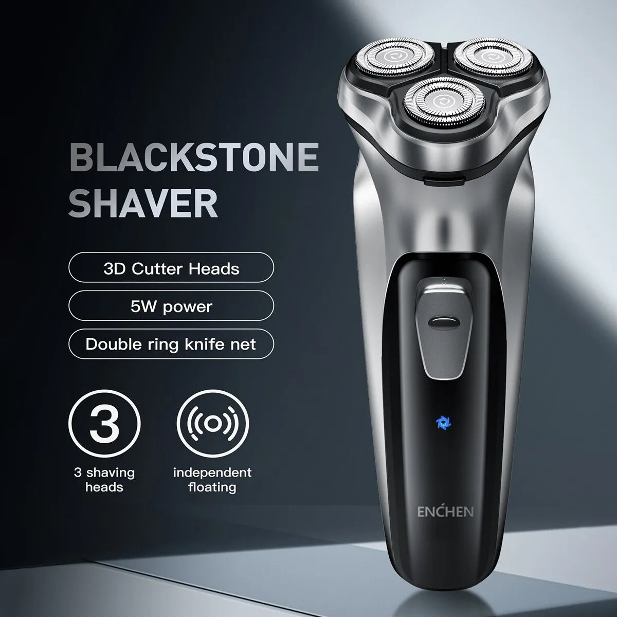 Enchen Blackstone USB Rechargeable Men's Electric Rotary Shaver with 3D Floating Blade and Washable Design